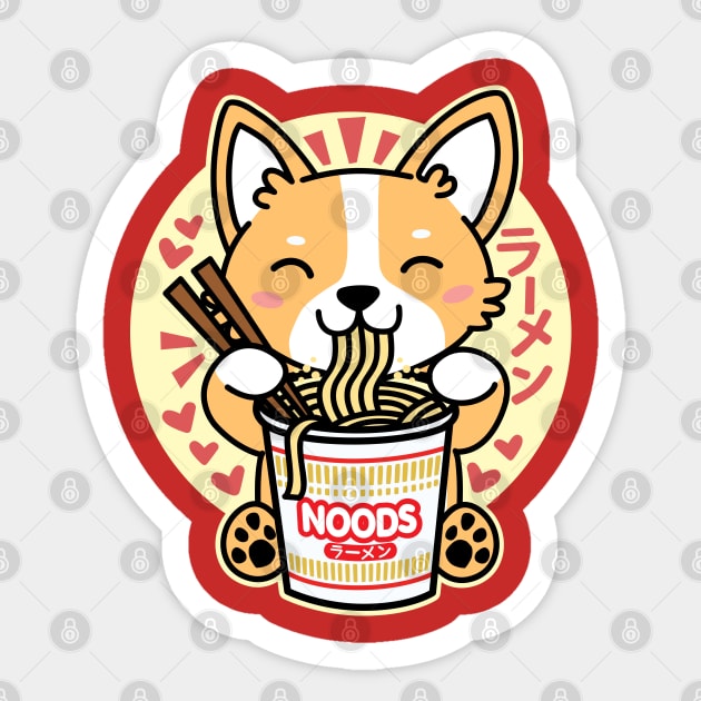 Corgi Eating Instant Noodles Cute Kawaii Dog Sticker by DetourShirts